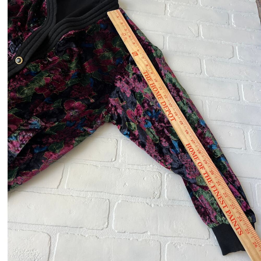 Sun Hung Velvet Floral Black Purple Reversible Bomber Style Button Jacket-sz  XL - Picture 8 of 8
